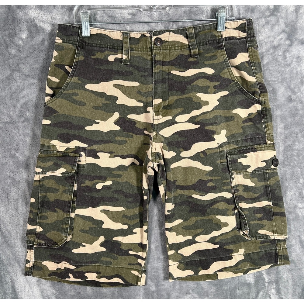 True Religion Camo Cargo Shorts Mens 30 Olive Green Military Flap Pocket 12''